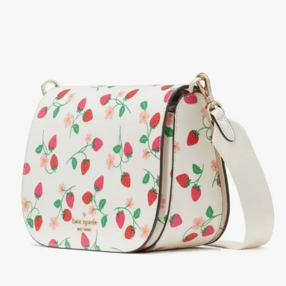 Kate Spade Madison Strawberry Vine Printed Saffiano Saddle Bag, Cream - Picture 3 of 12